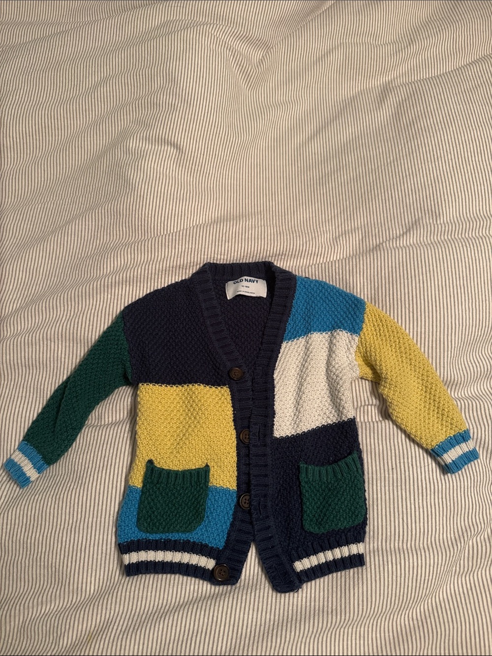 Old Navy 12-18 Month Colorblock Knit Cardigan - Navy, Green, Yellow, Blue, White